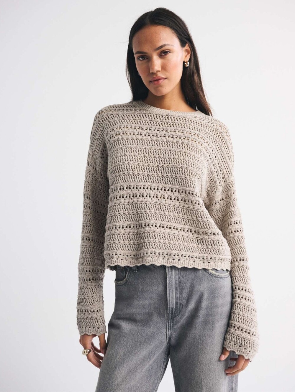 Abercrombie & Fitch | Textural Open-Stitch Crew Sweater-100% Cotton